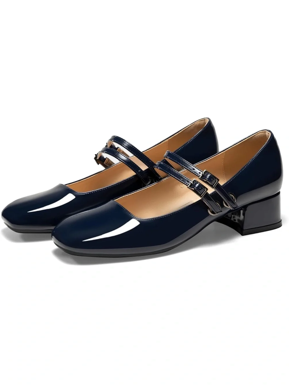 NWT GotSoft Navy Mary Jane Low Heels Double Strap Ballet Square Toe Pumps